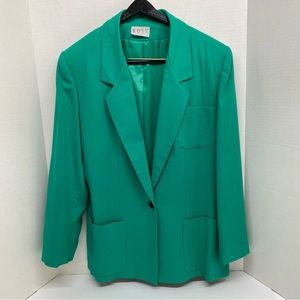 Vintage 1980's Green Russ Womens Blazer Jacket 1 Button Mid Length USA No Size